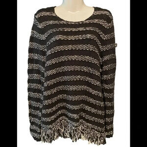 NWT Chico’s Sweater Striped Fringe Farrah Pullover